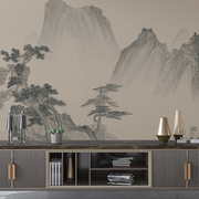 新中式水墨山水壁画客厅电视背景墙布沙发包厢酒楼轻奢定制壁布