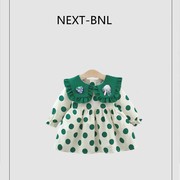 英国NEXT女童长袖圆点连衣裙洋气童装婴儿女宝宝公主裙儿童春秋棉