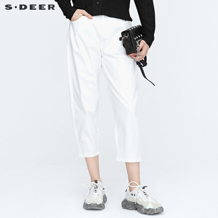 sdeer圣迪奥春装，时尚撞色字母白色，休闲裤子长裤女s21180803