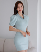 口袋里的衣橱韩国2023年夏款7.20显白翻领修身包臀显瘦连衣裙