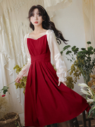 敬酒服新娘高级感回门红色裙子，小礼服聚会平时可穿2024订婚连衣裙