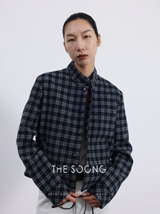 THESOONG/新中式羊毛格子 春季女士格子短外套修身显瘦上衣