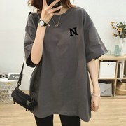 版断码品牌处理女装2023年潮牌纯棉质，短袖t恤女中长款韩版宽松休闲大码百搭上衣夏