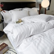 酒店名宿四件套床包组全棉贡缎被套被罩纯棉床笠白色纯色订制