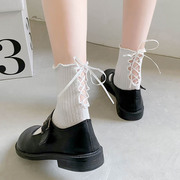 绑带jk白色袜子女设计感中筒袜搭配小皮鞋春秋款蕾丝可爱日系长袜