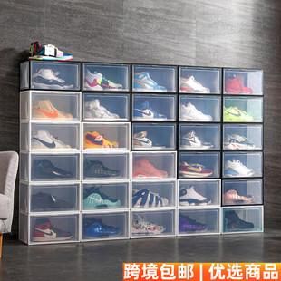 侧开鞋盒运动鞋大号塑料鞋柜高帮篮球鞋收纳展示加厚透明磁吸加高
