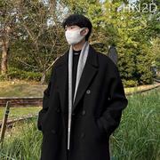 黑色高级感毛呢大衣男秋冬季2023韩版中长款英伦，西装风衣外套