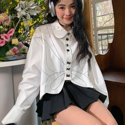 韩系风明线个性设计优雅不规则蝴蝶衬衣时尚女装舒适休闲衬衫
