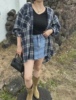 现！韩国东大门女装 2024春夏 格子衬衫假两件套连帽chic