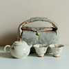 拓土草木灰纯手绘粉兰花茶壶茶杯，旅行茶具套装户外一壶二杯泡茶器