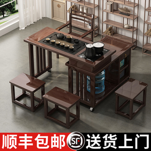 阳台旋转茶桌家用可移动小型茶台多功能茶几套装实木喝茶桌椅组合
