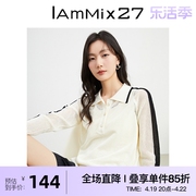 IAmMIX27春夏套头针织衫女薄款宽松休闲polo领白色网眼镂空套头衫