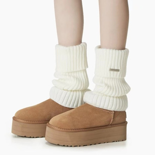 雪地靴腿套白色粗线针织女款冬季y2k辣妹保暖中筒毛线堆堆袜套冬