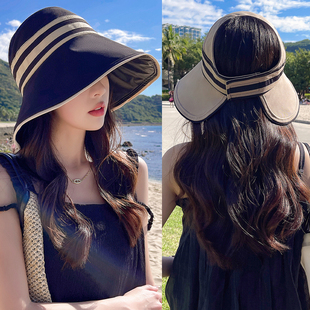 日本黑胶空顶帽可折叠夏季遮阳帽子女士韩版沙滩，防晒帽百搭太阳帽