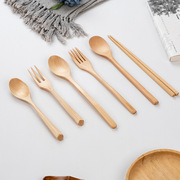 日式简约荷木木筷子小木勺木叉子便携学生餐具勺叉筷套装三件套