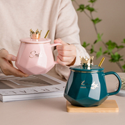 创意陶瓷马克杯带盖勺情侣，水杯子个性潮流，办公室男女家用咖啡茶杯
