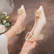 秀恋歌法式香槟色主婚纱礼服两穿高跟鞋伴娘订婚单鞋新娘结婚鞋子