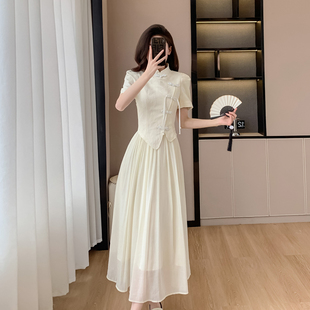 新中式假两件连衣裙夏季旗袍改良高级感法式收腰气质显瘦长裙