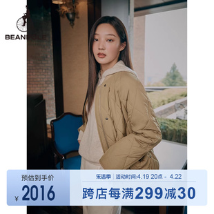 BEANPOLE滨波 秋冬新女士米色深灰色休闲菱格纹保暖棉服外套