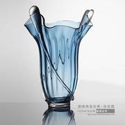 欧式时尚创意大白菜蓝色玻璃花瓶果盘L家居饰品花器酒店别墅