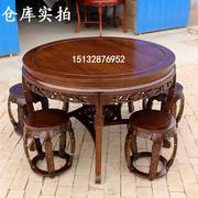 全实木园餐桌椅组合圆桌子仿古中式家用小户型快餐店圆形餐桌整装