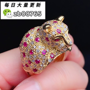 18k白au750金镶嵌(金镶嵌)1.52克拉钻石，1.8克拉红宝石豹子戒指日本工艺