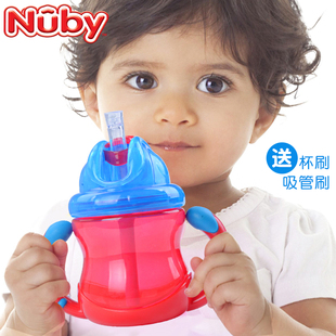 nuby婴儿两用鸭嘴学饮杯儿童吸管杯，宝宝重力球喝水杯子防漏带握把