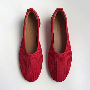 ryanj美式小众设计奶奶鞋设计感针织单鞋，编织鞋舒服小红鞋羊皮里
