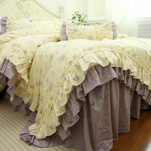 法式韩式紫色田园小碎花，公主风全棉，纯棉床裙款床上用品被套四件套