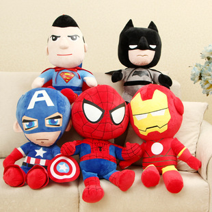 英雄人物毛绒玩具超人，美国队长钢铁蝙蝠蜘蛛侠，联盟公仔动漫玩偶