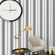 定制黑色白色相间电视背景墙纸现代简约北欧风竖条纹壁纸客厅卧室