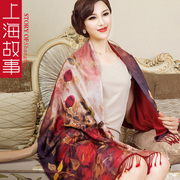 上海故事桑蚕丝丝巾女士妈妈，旗袍披肩夏季披巾送婆婆真丝围巾