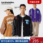 turnthetables星星刺绣棒球服男春季pu皮潮牌，美式飞行员夹克外套