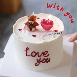 卡通情侣小熊蜡烛情人节蛋糕装饰摆件红色爱心蜡烛生日甜品台插件