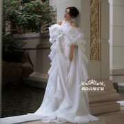 高端定制刘涛同款奢华优雅大牌白色蕾丝，钉珠无袖立领鱼尾裙礼服裙