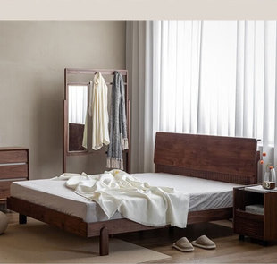 北美黑胡桃木床全实木床主卧1.8米实木双人床现代简约1.5原木婚床