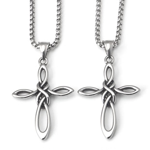 不锈钢创意简约凯尔特爱尔兰十字架结吊坠钛钢男女街头长款项链