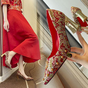 婚鞋新娘鞋女红色高跟鞋，细跟粗跟中式结婚敬酒秀禾鞋，不累脚平底鞋