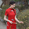 红色蕾丝旗袍少女年轻款中国风2023刺绣短款改良版连衣裙送考