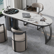 意式轻奢岩板茶桌椅组合家用茶台现代简约办公室功夫泡茶书桌一体