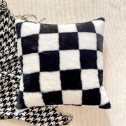 立体几何兔毛轻奢棋盘格抱枕套新中式黑白沙发靠抱枕黑白色靠