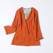 d58-1春夏女装外贸纯色，翻领七分袖小西服，垂感雪纺显瘦短外套