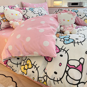 卡通纯棉全棉100床上四件套Hello Kitty床品被套罩床单三件套床笠
