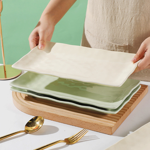创意12英寸奶油风鱼盘奶白奶绿色大号家用长方盘水果盘寿司盘陶瓷