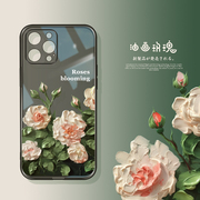 油画玫瑰花朵手机壳适用于苹果15promax透明手机壳14pro软壳iphone13全包镜头11promax小众xsmax小清新12pm女