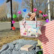 夏季儿童手提包潮可爱糖果色编织菜篮子草编包洋气女孩海边沙滩包