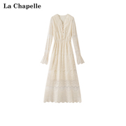 拉夏贝尔/La Chapelle白色蕾丝法式气质高端精致连衣裙女初秋