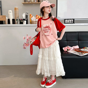 女童夏装短袖蛋糕裙套装2024儿童中大童洋气时髦韩版公主夏装