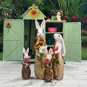 创意仿真木刻兔摆件花园装饰庭院户外阳台草坪落地兔子装饰造景