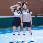 一年级儿童班服夏季小学生校服，运动套装短袖，灰色两件套幼儿园园服